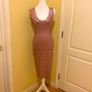 Herve Leger by Max Azria, Pink and Shiny Dress, Size Small